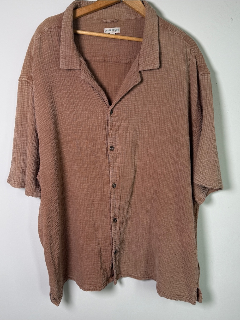 Earthbound Gauze Cotton Button Down Shirt Taupe Mocha Boho Coastal XXL - Picture 1 of 6